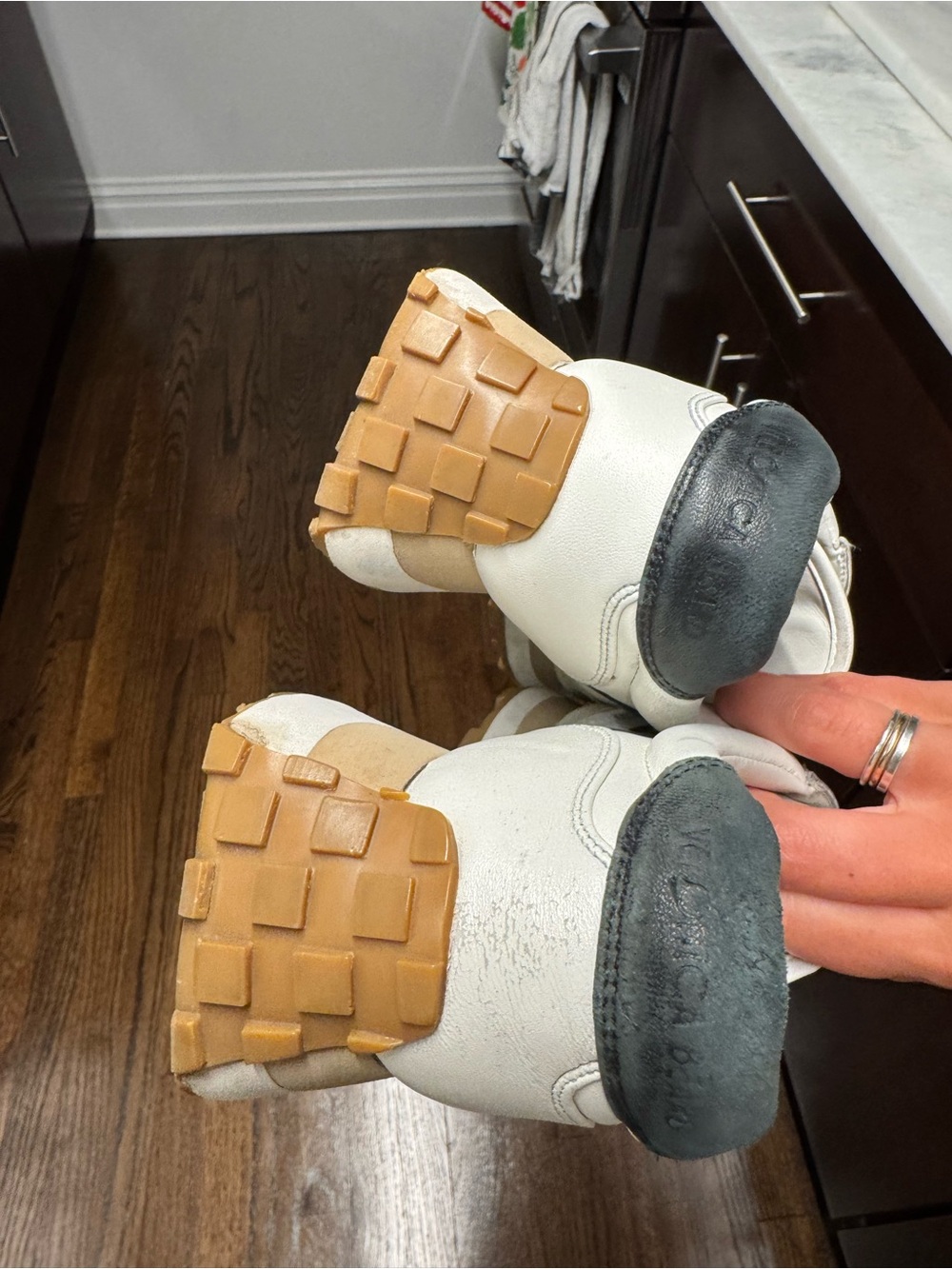 Veronica Beard Valentina White Sneakers with Tan Platform and Navy Accents - Picture 6 of 10